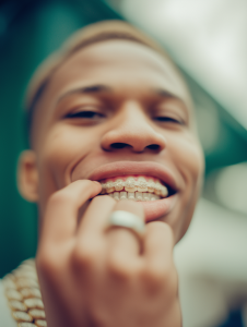 Man pointing to his healthy smile