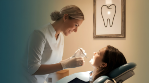 Smiling patient close up with braces